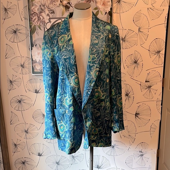 ZARA L run small Floral Blue and Green Women's Jacket - Picture 1 of 3